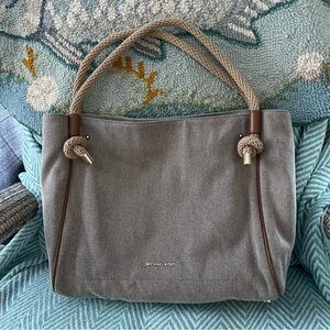 Michael Kors Isla Canvas Tote Large Bag Woven Knit Knot Rope Handles Satchel